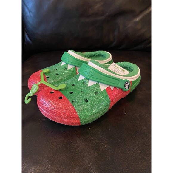 NWT Crocs Classic Lined Holiday Christmas Elf Fur Lined Clogs Shoes Size M5/W7 - Picture 1 of 6